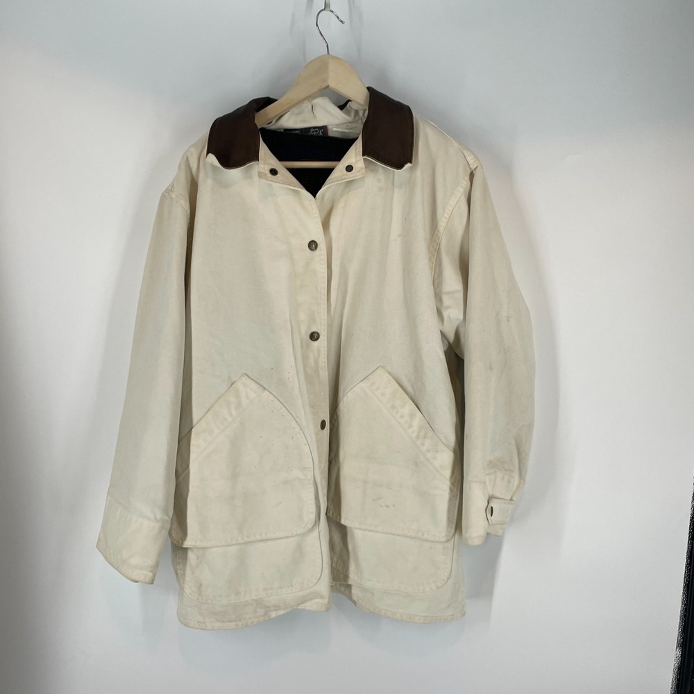 Vintage Woolrich Snap Front USA Made Retro Chore Coat Jacket White Womens Size M